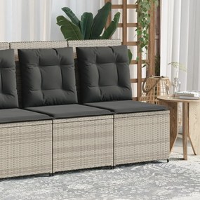 vidaXL Sofá de jardim reclinável c/ almofadões vime PE cinzento-claro