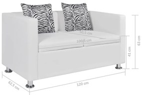 Sofá de 2 lugares couro artificial branco