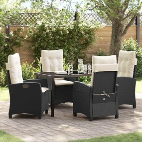 vidaXL Conjunto de Jantar para Jardim com 5 Peças e Almofadas - Vime Polipropileno Preto