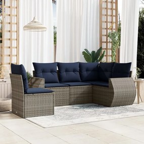 vidaXL 5 pcs conjunto sofás p/ jardim c/ almofadões vime PE cinzento