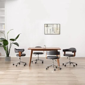 vidaXL Cadeiras jantar giratórias 4pcs madeira curvada/tecido cinzento