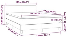 Cama box spring c/ colchão e LED 140x190 cm tecido cinza-escuro