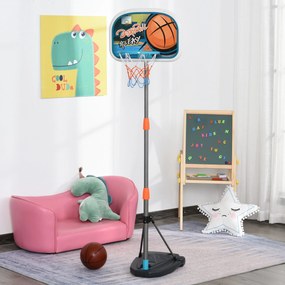 HOMCOM Cesto de basquete para crianças acima de 6 anos com suporte de altura ajustável e base recarregável incluídos 32x65x126-158 cm