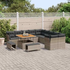Conjunto de Sofá para Jardim vidaXL de 13 peças com Almofadas Cinza Ra
