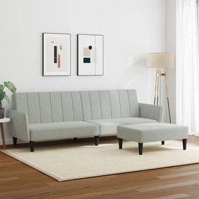 Sofá-cama 2 lugares c/ apoio de pés veludo cinza-claro