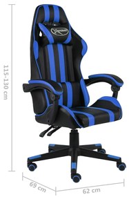 Cadeira estilo corrida couro artificial preto e azul