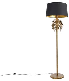 Candeeiro de pé dourado 145 cm com cúpula de algodão preto 50 cm - Botanica Rústico
