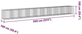 Cesto gabião com cobertura 950x100x100 cm ferro galvanizado