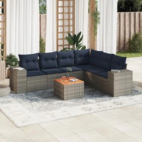 vidaXL 7 pcs conjunto sofás p/ jardim c/ almofadões vime PE cinzento