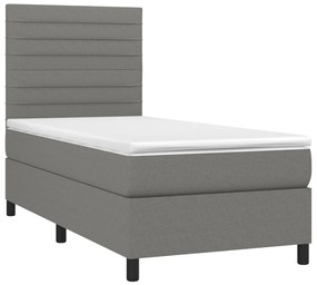 Cama box spring c/ colchão e LED 100x200 cm tecido cinza-escuro