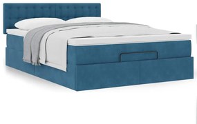 Estrutura de cama otomana com colchão 140x200 cm azul escuro