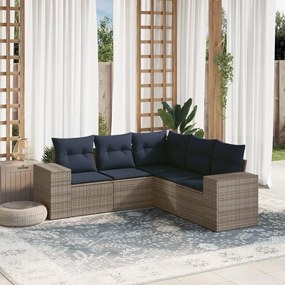 vidaXL 5 pcs conjunto sofás p/ jardim c/ almofadões vime PE cinzento