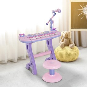 Órgão Electrónico Piano Infantil com Microfone Banquinho Luzes e 22 Canções cor Rosa