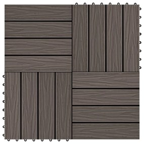 45038 vidaXL Ladrilho pavimento relevo profundo 11 pcs WPC 1m² cast. escuro
