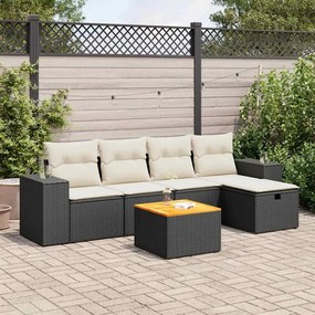 6 pcs conjunto sofás de jardim c/ almofadões vime PE preto