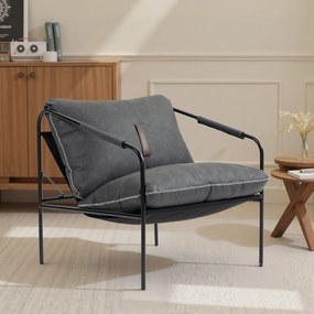 Poltrona Moderna Poltrona de Leitura Estofada em Couro Sintético Capas de Almofadas Removíveis 74,5x75x77 cm Cinza Carvão