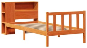 Cama com estante sem colchão 90x200cm pinho maciço castanho-mel