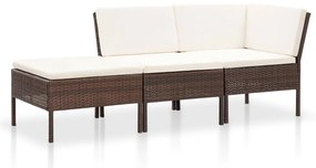 3 pcs conjunto lounge jardim c/ almofadões vime PE castanho