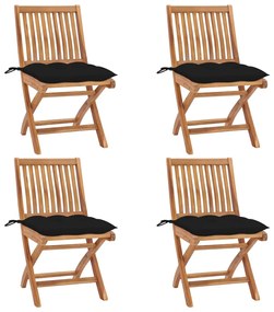 vidaXL Cadeiras de jardim dobráveis c/ almofadões 4 pcs teca maciça
