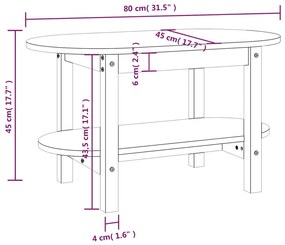 Mesa de centro 80x45x45 cm madeira de pinho maciça