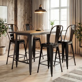 Conjunto de 4 Bancos de Bar com Encosto, 44,5 x 45,5 x 103 cm, Empilháveis, Preto