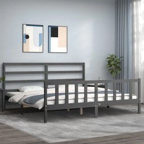 Estrutura de cama com cabeceira 200x200 cm madeira maciça cinza