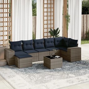 vidaXL 8 pcs conjunto sofás p/ jardim c/ almofadões vime PE cinzento