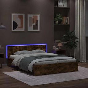 Estrutura cama c/ cabeceira/luzes LED 150x200cm carvalho fumado