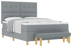Cama Box Spring vidaXL com Colchão e Banco Cinza Claro 140x190 cm Teci