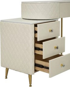 TOUCADOR SHARON COM BANCO 120X40X75 CM (TAMANHO DO BANCO Ø36X39) BRANCA E DOURADA