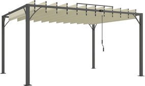 Outsunny Pérgola 390x2 para Jardim com Desenho de Lâminas Superiores Giratórias até 135° Proteção UV50+ para Pátio Terraço Creme | Aosom Portugal