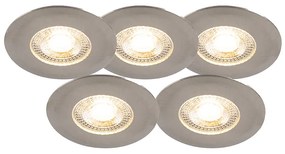 LED Conjunto de 5 focos embutidos prateados reguláveis em 3 níveis - Ulo Moderno