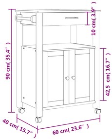 Carrinho de cozinha MONZA 60x40x90 cm madeira de pinho maciça