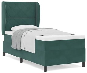 Cama Box com Colchão Verde Escuro 90 x 190 cm em Veludo