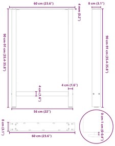 Pés de mesa de bar em aço natural, 2 peças, 60x(90-91) cm, aço