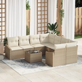 vidaXL Conjunto de Jantar de Jardim com 9 Peças e Almofadas Bege em Rattan Sintético