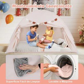 Tenda dobrável e portátil brincar para crianças 201 x 100 x 122 cm com 2 janelas e bandeiras para beliches duplos Bege