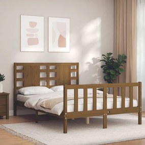 Estrutura cama cabeceira 140x190 cm madeira maciça castanho-mel
