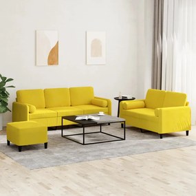 3 pcs conjunto de sofás com almofadas veludo amarelo