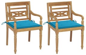 Cadeiras Batávia c/ almofadões azul 2 pcs teca maciça