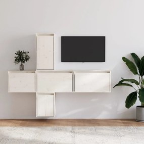 Móveis de TV 5 pcs madeira de pinho maciça branco