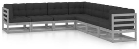 vidaXL 7pcs conjunto lounge de jardim c/ almofadões pinho maciço cinza
