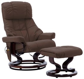 vidaXL Poltrona reclin. massagens couro artif./madeira curva castanho