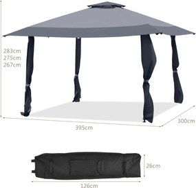 Pergula de 3 x 3 m  com teto de 2 níveis Tecido Oxford 3 alturas ajustáveis para jardim, praia, parque  cinzento
