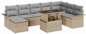 Conjunto de Sofás de Jardim vidaXL 9 Peças com Almofadas Bege Rattan Polido
