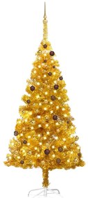 Árvore Natal artificial c/ luzes LED/bolas 210 cm PET dourado