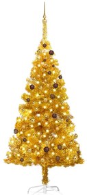 vidaXL Árvore Natal artificial pré-iluminada c/bolas 210cm PET dourado