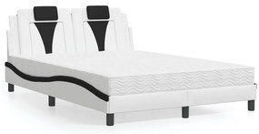 vidaXL Cama com colchão 140x190 cm couro artificial preto e branco