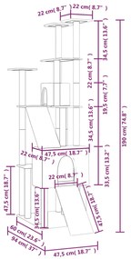 Árvore p/ gatos c/ postes arranhadores sisal 190cm cinza-escuro