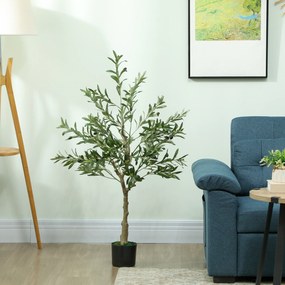 Oliveira Artificial Planta Artificial Decorativa de Interior com 20 Azeitonas Decoração  Ø15x120 cm Verde
